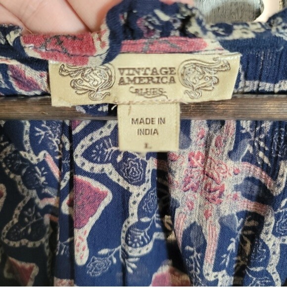 Vintage America Womens 3/4 balloon sleeve Peasant Top button up Size  Large - Picture 5 of 16